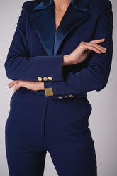 Deep plunge long sleeve tailored jumpsuit